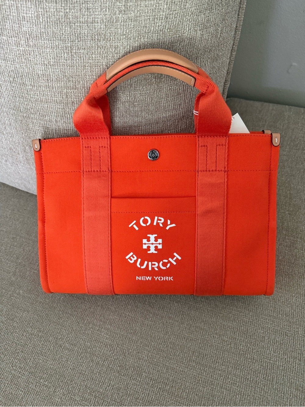 Tory Burch Bright Orange Canvas Pocket Tote
